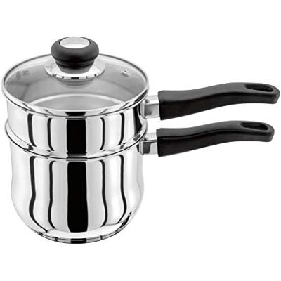 Judge Vista Stainless Steel Porringer/Double Boiler/Bain Marie Saucepan and Base 16cm, 1.5L, Shatterproof Vented Glass Lid, Induction Ready, Oven Safe Judge Vista Stainless Steel Porringer/Double Boiler/Bain Marie Saucepan and Base 16cm, 1.5L, Shatterproof Vented Glass Lid, Induction Ready, Oven Safe