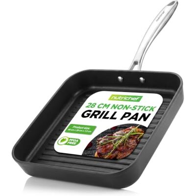 Nutrichef Grill Pan Nonstick, Stainless-Steel Griddle 48 x 28cm, High Ridges, Strong Handle, For Gas and Electric Cooking and Grilling (Non-Induction) Nutrichef Grill Pan Nonstick, Stainless-Steel Griddle 48 x 28cm, High Ridges, Strong Handle, For Gas and Electric Cooking and Grilling (Non-Induction)