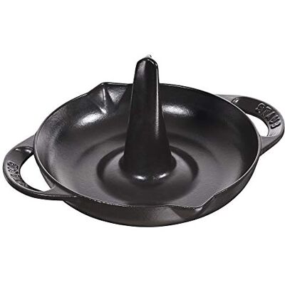 STAUB Cast Iron Chicken Roaster, 24 cm, with Drip Tray and 2 Pouring Spouts Suitable for All Hob Types and Oven, Made in France, Black STAUB Cast Iron Chicken Roaster, 24 cm, with Drip Tray and 2 Pouring Spouts Suitable for All Hob Types and Oven, Made in France, Black
