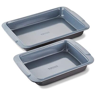 Tower Cerasure 2 Piece Roasting Tray Set with Carbon Steel Construction, Graphite, T843070 Tower Cerasure 2 Piece Roasting Tray Set with Carbon Steel Construction, Graphite, T843070