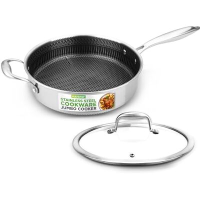 Nutrichef Stainless Steel Saute Pan with Lid 28cm, 3.2L Non-Stick Deep Frying Pans, Scratch-Resistant Honeycomb Texture, Oven and Induction Safe, Skillet for Cook and Saute Use Nutrichef Stainless Steel Saute Pan with Lid 28cm, 3.2L Non-Stick Deep Frying Pans, Scratch-Resistant Honeycomb Texture, Oven and Induction Safe, Skillet for Cook and Saute Use