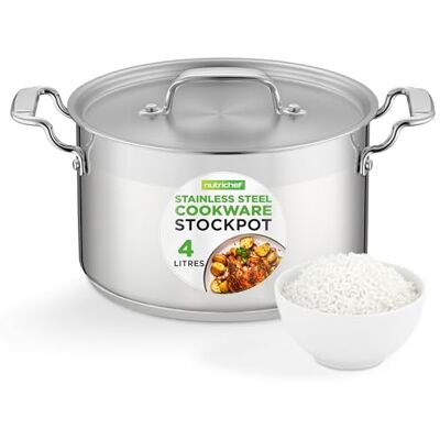 Nutrichef 5-Quart Stainless Steel Stockpot 18/8 Food Grade Heavy Duty Large Stock Pot for Stew, Simmering, Soup, Includes Lid, Dishwasher Safe, Works w/Gas, Induction, Ceramic & Halogen Cooktops Nutrichef 5-Quart Stainless Steel Stockpot 18/8 Food Grade Heavy Duty Large Stock Pot for Stew, Simmering, Soup, Includes Lid, Dishwasher Safe, Works w/Gas, Induction, Ceramic & Halogen Cooktops