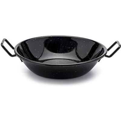 Zinel 4504 Pan Kadai/Wok with Handles, Enamel, Black/White Dots, 26cm Zinel 4504 Pan Kadai/Wok with Handles, Enamel, Black/White Dots, 26cm