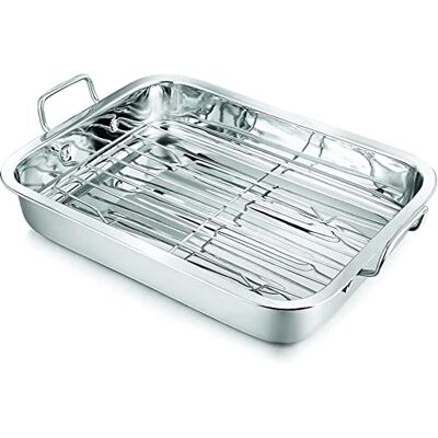 Penguin Home Premium Stainless Steel Roasting Pan with Rack Compatible with All Hob Types Except Induction Sturdy & Heavy-Duty Removable Grill, Roasting Tin with Handles Large 37 x 28cm Penguin Home Premium Stainless Steel Roasting Pan with Rack Compatible with All Hob Types Except Induction Sturdy & Heavy-Duty Removable Grill, Roasting Tin with Handles Large 37 x 28cm