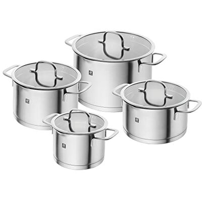 ZWILLING TrueFlow Stainless Steel Pot Set, 4 Pieces, Pouring Function, Suitable for Induction, Silver ZWILLING TrueFlow Stainless Steel Pot Set, 4 Pieces, Pouring Function, Suitable for Induction, Silver