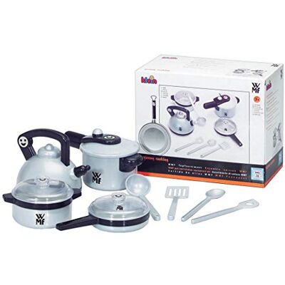 Theo Klein 9430 WMF Set of Pans and Kitchen Equipment I 9-Part Set in Elegant WMF Design I With Cookware and Cooking Utensils I Packaging Dimensions: 29.7 cm x 14.75 cm x 24 cm Multi Colored Theo Klein 9430 WMF Set of Pans and Kitchen Equipment I 9-Part Set in Elegant WMF Design I With Cookware and Cooking Utensils I Packaging Dimensions: 29.7 cm x 14.75 cm x 24 cm Multi Colored