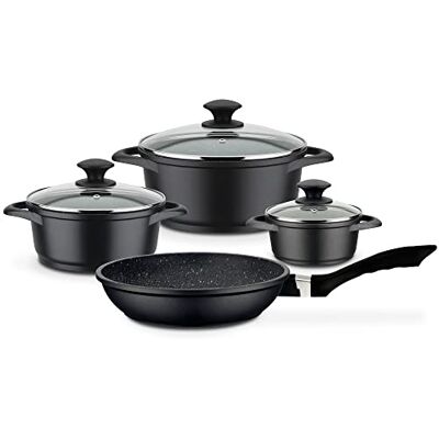 GSW Gourmet Granite Saucepan Set of 7, 9.4L Cast Aluminium, Multi-layer Non-stick Coating, Includes 3 Pots and 1 Frying Pan, Induction & Oven Safe, Dishwasher Safe GSW Gourmet Granite Saucepan Set of 7, 9.4L Cast Aluminium, Multi-layer Non-stick Coating, Includes 3 Pots and 1 Frying Pan, Induction & Oven Safe, Dishwasher Safe