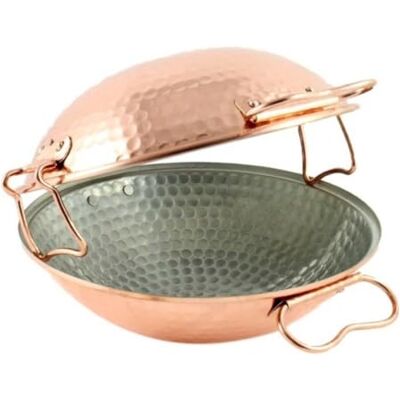 MALI'S C20017 – Cataplana Frying Pan, Hammered Copper Wok with Tinned Interior – Oven, All Heat Sources Except Induction, Diameter 24 cm MALI'S C20017 – Cataplana Frying Pan, Hammered Copper Wok with Tinned Interior – Oven, All Heat Sources Except Induction, Diameter 24 cm