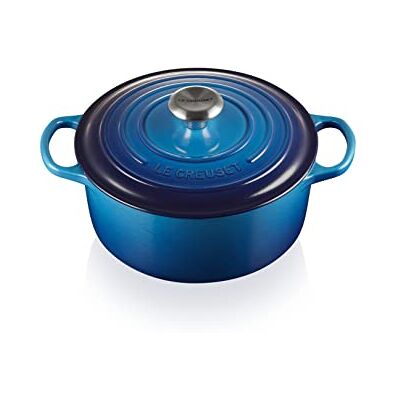 LE CREUSET Signature Enamelled Cast Iron Round Casserole Dish With Lid, 24 cm, 4.2 Litre, Azure, 21177182202430 LE CREUSET Signature Enamelled Cast Iron Round Casserole Dish With Lid, 24 cm, 4.2 Litre, Azure, 21177182202430