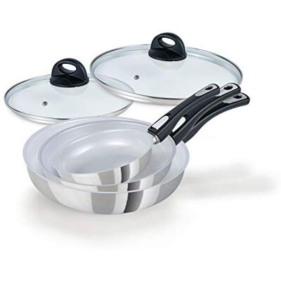 Genius Cerafit Steel Frying Pan Set 5 Pieces Ceramic Pans 20 24 28 cm with Scratch-Resistant Non-Stick Coating + Glass Lid Induction Pans with Removable Handle for All Hobs Genius Cerafit Steel Frying Pan Set 5 Pieces Ceramic Pans 20 24 28 cm with Scratch-Resistant Non-Stick Coating + Glass Lid Induction Pans with Removable Handle for All Hobs