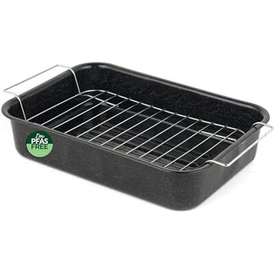 Salter Vitreous Enamel 34cm Roaster & Rack Large Roasting Tin, Oven Baking Dish, Roast Chicken Tray, Meat/Vegetables, Dishwasher Safe, Deep Rectangular Oven Tray with Stainless Steel Rack, Black Salter Vitreous Enamel 34cm Roaster & Rack Large Roasting Tin, Oven Baking Dish, Roast Chicken Tray, Meat/Vegetables, Dishwasher Safe, Deep Rectangular Oven Tray with Stainless Steel Rack, Black
