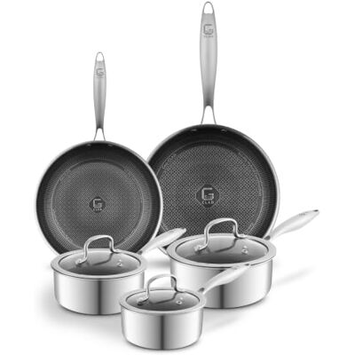 Tower Geo-Clad 5 Piece Hybrid Cookware Set Tri-Ply Induction Compatible Pots & Pans, CeramiShield™ Non-Stick Coating, Even Heat, Metal Utensil Safe, T900372 Tower Geo-Clad 5 Piece Hybrid Cookware Set Tri-Ply Induction Compatible Pots & Pans, CeramiShield™ Non-Stick Coating, Even Heat, Metal Utensil Safe, T900372