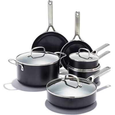 OXO Agility Series 10-Piece Cookware Set – No-PFAS Ceramic Non-Stick, Quick-Heating Aluminium, Induction-Ready Base, Oven & Dishwasher Safe, Sturdy Stainless Steel Handles, Tempered Glass Lids OXO Agility Series 10-Piece Cookware Set – No-PFAS Ceramic Non-Stick, Quick-Heating Aluminium, Induction-Ready Base, Oven & Dishwasher Safe, Sturdy Stainless Steel Handles, Tempered Glass Lids