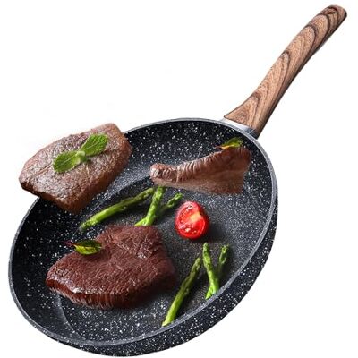 Woobroo 28cm Non-Stick Small Frying Pan with Sturdy Handle Anti-Scratch, Anti-Stain, Cast Aluminium, Induction Hob Compatible, PFOA Free, Black Woobroo 28cm Non-Stick Small Frying Pan with Sturdy Handle Anti-Scratch, Anti-Stain, Cast Aluminium, Induction Hob Compatible, PFOA Free, Black