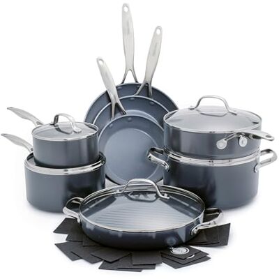Greenpan Valencia Pro Hard Anodised Healthy Cearmic Non-Stick 16-Piece Cookware Set, Pots and Pan Set, Includes Frying Pans, Sauté, Sauce, Grill Pan, PFAS-Free, Induction, Oven Safe, Grey Greenpan Valencia Pro Hard Anodised Healthy Cearmic Non-Stick 16-Piece Cookware Set, Pots and Pan Set, Includes Frying Pans, Sauté, Sauce, Grill Pan, PFAS-Free, Induction, Oven Safe, Grey