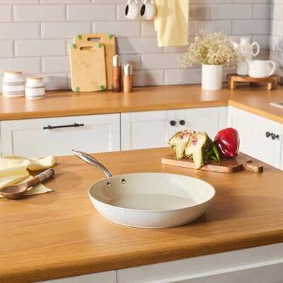 KARACA Swiss Crystal Almond Cream 32 cm Non-Stick Frying Pan with Stainless Steel Handle – Durable, Easy-to-Clean, Versatile Pan for Cooking, Searing, Frying & More KARACA Swiss Crystal Almond Cream 32 cm Non-Stick Frying Pan with Stainless Steel Handle – Durable, Easy-to-Clean, Versatile Pan for Cooking, Searing, Frying & More