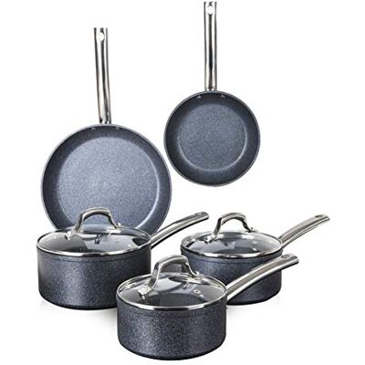 Tower T800031 TruStone Induction Pot and Pan Set, Non Stick, Easy to Clean, Violet Black, 5 Piece, 16/18/20 cm Saucepans, 20/28 cm Frying Pans Tower T800031 TruStone Induction Pot and Pan Set, Non Stick, Easy to Clean, Violet Black, 5 Piece, 16/18/20 cm Saucepans, 20/28 cm Frying Pans