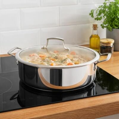 LACOR 60888 – Trichef Low Saucepan, 5 L, 28 cm, 18/10 Stainless Steel Trichef Saucepan with Handles and Knob in Cast Steel, Suitable for Induction, Oven and Dishwasher Safe LACOR 60888 – Trichef Low Saucepan, 5 L, 28 cm, 18/10 Stainless Steel Trichef Saucepan with Handles and Knob in Cast Steel, Suitable for Induction, Oven and Dishwasher Safe