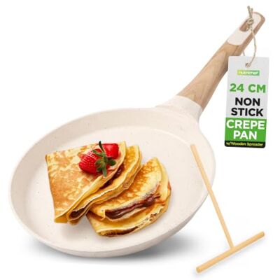 Nutrichef Crepe Pan 24cm Non-Stick Marble Coated Pancake Skillet Wooden Spreader Included Bakelite & Wood Handle Induction & Stove Top Ready Dishwasher Safe for Easy Cleaning Nutrichef Crepe Pan 24cm Non-Stick Marble Coated Pancake Skillet Wooden Spreader Included Bakelite & Wood Handle Induction & Stove Top Ready Dishwasher Safe for Easy Cleaning