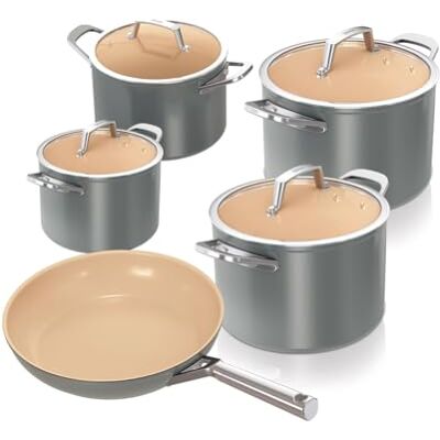 Ninja Extended Life CW95000EUUKDB Keramic Cooking Set 5-Piece (20 & 24 cm Sauté Pan + 16, 18 & 20 cm Pots & Lids), Non-Stick Coating (without PFAs, PFOAs, Lead & Cadmium), Oven-Safe, Grey & Terracotta Ninja Extended Life CW95000EUUKDB Keramic Cooking Set 5-Piece (20 & 24 cm Sauté Pan + 16, 18 & 20 cm Pots & Lids), Non-Stick Coating (without PFAs, PFOAs, Lead & Cadmium), Oven-Safe, Grey & Terracotta