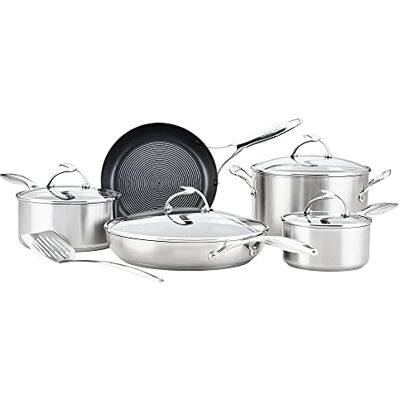 Circulon SteelShield Stainless Steel Pan Set of 5 Induction Hob Pan Set with Hybrid Non Stick & Stay Cool Handles, Premium Cookware with Metal Slotted Turner Included Circulon SteelShield Stainless Steel Pan Set of 5 Induction Hob Pan Set with Hybrid Non Stick & Stay Cool Handles, Premium Cookware with Metal Slotted Turner Included