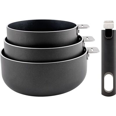 Cosy & Trendy 4 Piece Non-Stick Aluminium Cookware Set, Removable Handle, PFAS-Free, Suitable for All Heat Sources Including Induction Cosy & Trendy 4 Piece Non-Stick Aluminium Cookware Set, Removable Handle, PFAS-Free, Suitable for All Heat Sources Including Induction