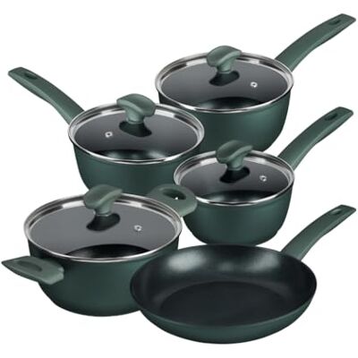 Prestige Earth Friendly Non-Stick Induction Cookware Set – 5-Piece, 24cm Frying Pan, 3 Piece Saucepan Set & Stockpot, Non-Toxic, Plant Based Coating, Made in Italy, Green Prestige Earth Friendly Non-Stick Induction Cookware Set – 5-Piece, 24cm Frying Pan, 3 Piece Saucepan Set & Stockpot, Non-Toxic, Plant Based Coating, Made in Italy, Green