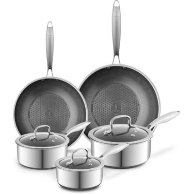 Tower Ti-Clad 5 Piece Hybrid Cookware Set Titanium-Infused Tri-Ply Induction Frying & Saucepans, CeramiShield™ Pro Non-Stick, Metal Utensil Safe, T900342GRY Tower Ti-Clad 5 Piece Hybrid Cookware Set Titanium-Infused Tri-Ply Induction Frying & Saucepans, CeramiShield™ Pro Non-Stick, Metal Utensil Safe, T900342GRY