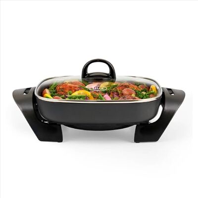 BELLA Electric Skillet and Frying Pan with Glass Lid, Nonstick Coating, Cool Touch Handles, Removable Heating Probe, Dishwasher Safe, 30 x 30 cm, Copper BELLA Electric Skillet and Frying Pan with Glass Lid, Nonstick Coating, Cool Touch Handles, Removable Heating Probe, Dishwasher Safe, 30 x 30 cm, Copper
