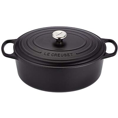 LE CREUSET Signature Enamelled Cast Iron Oval Casserole Dish With Lid, 35 cm, 8.9 Litres, Matte Black, 211783500 LE CREUSET Signature Enamelled Cast Iron Oval Casserole Dish With Lid, 35 cm, 8.9 Litres, Matte Black, 211783500