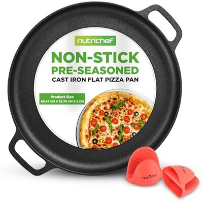 Nutrichef 13" Cast Iron Pizza Pan Cast Iron Pizza Baking Pan Steel Pizza Cooker W/Easy Grip Handle for Gas, Electric, Glass, Induction Cooker, Oven, & Grill/Campfire 2 Silicone Handles Nutrichef 13" Cast Iron Pizza Pan Cast Iron Pizza Baking Pan Steel Pizza Cooker W/Easy Grip Handle for Gas, Electric, Glass, Induction Cooker, Oven, & Grill/Campfire 2 Silicone Handles