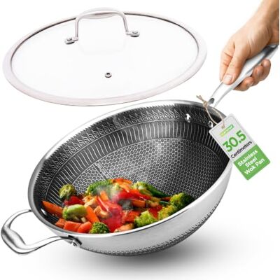 Nutrichef Nonstick Wok with Glass Lid – 30cm Hex Stainless Steel Stir Fry Cookware, Induction Compatible, Honeycomb Pattern, Scratch-Resistant, Deep Sauté Style, 12" Wok Nutrichef Nonstick Wok with Glass Lid – 30cm Hex Stainless Steel Stir Fry Cookware, Induction Compatible, Honeycomb Pattern, Scratch-Resistant, Deep Sauté Style, 12" Wok