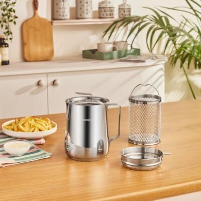 KARACA Minifry Stainless Steel Deep Frying Pot, 2L, Heat Resistant Handles, Lid, Ideal for Chips, Fried Chicken, Snacks & Everyday Cooking, Silver KARACA Minifry Stainless Steel Deep Frying Pot, 2L, Heat Resistant Handles, Lid, Ideal for Chips, Fried Chicken, Snacks & Everyday Cooking, Silver