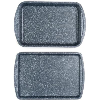 Russell Hobbs 2pc Nightfall Tray Set Non-Stick Stone Oven Baking & Roasting Tray, 38cm Oven Baking Sheet & Roaster, Oven Safe to 220°C, Easy Clean, Blue Marble Carbon Steel Russell Hobbs 2pc Nightfall Tray Set Non-Stick Stone Oven Baking & Roasting Tray, 38cm Oven Baking Sheet & Roaster, Oven Safe to 220°C, Easy Clean, Blue Marble Carbon Steel