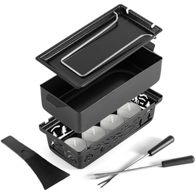 Swissmar Tandem Candle Fondue & Raclette Set Portable 2-in-1 Tabletop Cheese Fondue Pot with Raclette Dish, Forks, Spatula & Tealight Candles, Ideal For Camping Swissmar Tandem Candle Fondue & Raclette Set Portable 2-in-1 Tabletop Cheese Fondue Pot with Raclette Dish, Forks, Spatula & Tealight Candles, Ideal For Camping