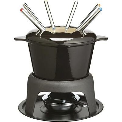 MasterClass Cast Iron Fondue Set, 21 x 18 cm – Black Fondue Pot for Cheese, Chocolate & Meat – Enamel Coated with Burner & 6 Forks MasterClass Cast Iron Fondue Set, 21 x 18 cm – Black Fondue Pot for Cheese, Chocolate & Meat – Enamel Coated with Burner & 6 Forks