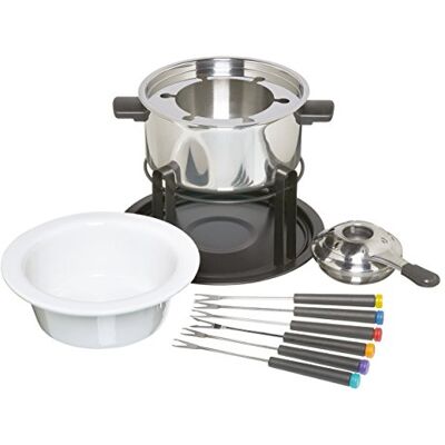 KitchenCraft 3-in-1 Fondue Set with Colour Coded Fondue Forks (for Chocolate, Meat and Cheese Fondue), Silver KitchenCraft 3-in-1 Fondue Set with Colour Coded Fondue Forks (for Chocolate, Meat and Cheese Fondue), Silver