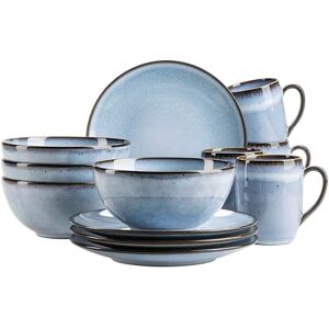 MÄSER Smokys Series Crockery Set for 4 People, 12-Piece Breakfast Set in Scandi Look, Stoneware, Blue MÄSER Smokys Series Crockery Set for 4 People, 12-Piece Breakfast Set in Scandi Look, Stoneware, Blue