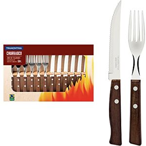 Tramontina Cutlery Set with Steak Knives, 12 Piece Sharp Knife and Fork Set with Wooden Handles, Camping, Kitchen, Rustic, 22299002 Tramontina Cutlery Set with Steak Knives, 12 Piece Sharp Knife and Fork Set with Wooden Handles, Camping, Kitchen, Rustic, 22299002
