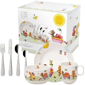 Villeroy & Boch – Hungry as a Bear, Children Dinnerware 7 Piece Set, 2-Year Break Replacement Guarantee, Dishwasher Safe, Kid Plate Bowl Cutlery Set, Premium Porcelain/Stainless Steel Villeroy & Boch – Hungry as a Bear, Children Dinnerware 7 Piece Set, 2-Year Break Replacement Guarantee, Dishwasher Safe, Kid Plate Bowl Cutlery Set, Premium Porcelain/Stainless Steel