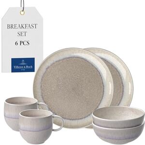 Villeroy & Boch Perlemor porcelain tableware set, 6 pces, pottery look, breakfast service for 2 people, Beige Villeroy & Boch Perlemor porcelain tableware set, 6 pces, pottery look, breakfast service for 2 people, Beige