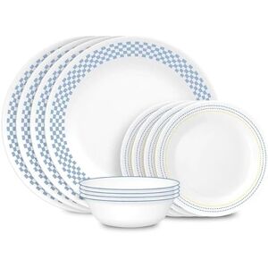 Corelle | Dining | Corelle Simple Lines Dinner Plates Square White Plate Black Swirls Flared Rim 6521e637450b426ae0722172