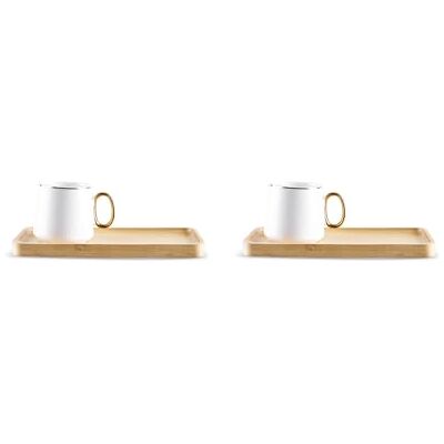 KARACA Ada Turkish Coffee Set, 90 ml Porcelain Cups with Bamboo Saucers, White, 2-Person, 4-Piece KARACA Ada Turkish Coffee Set, 90 ml Porcelain Cups with Bamboo Saucers, White, 2-Person, 4-Piece