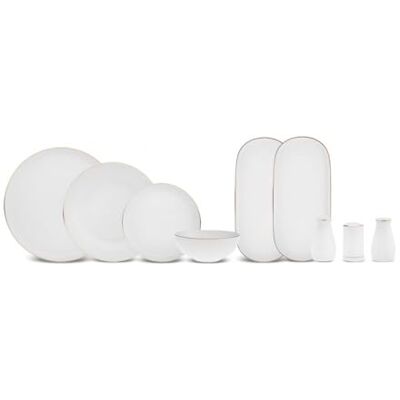KARACA Stream Bone China Favaro 53-Piece Dinner Set for 12 People, Elegant White & Gold Bone China Tableware, Includes Dinner Plates, Bowls & Serving Pieces, Gold KARACA Stream Bone China Favaro 53-Piece Dinner Set for 12 People, Elegant White & Gold Bone China Tableware, Includes Dinner Plates, Bowls & Serving Pieces, Gold