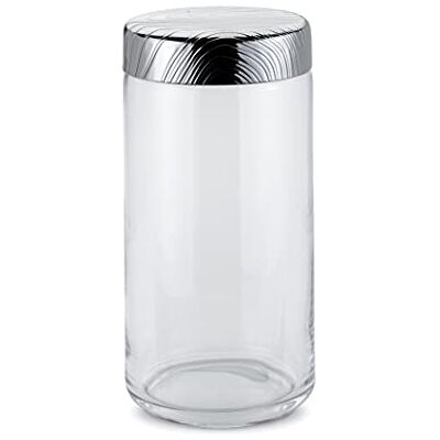 Alessi Glass jar Hermetic lid in 18/10 stainless steel with relief decoration Alessi Glass jar Hermetic lid in 18/10 stainless steel with relief decoration