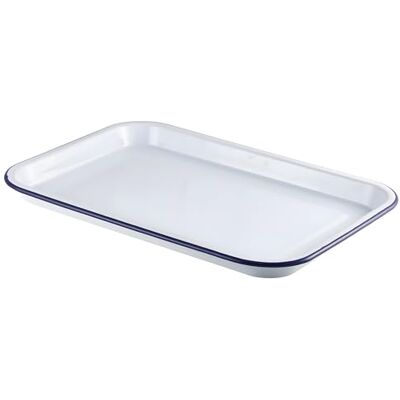 Genware - Enamel Tray - White with Blue Rim - 38.2x26.4x2.2cm - Serving Tray Genware - Enamel Tray - White with Blue Rim - 38.2x26.4x2.2cm - Serving Tray