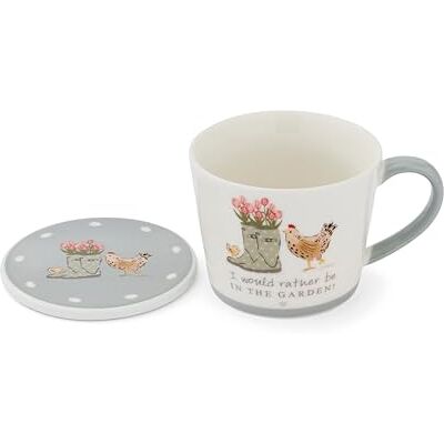Cooksmart Hen House Lane Mug & Coaster Set 12oz Farmhouse-Style Mug with Matching Coaster New Bone China Rustic Hen & Farm Print Dishwasher & Microwave Safe Mugs Cooksmart Hen House Lane Mug & Coaster Set 12oz Farmhouse-Style Mug with Matching Coaster New Bone China Rustic Hen & Farm Print Dishwasher & Microwave Safe Mugs