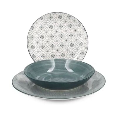 H&H by Bruno Barbieri Nora 18-Piece Porcelain Dinner Set with Undercoat Decoration Elegance and Refinement with Sage Green Pattern H&H by Bruno Barbieri Nora 18-Piece Porcelain Dinner Set with Undercoat Decoration Elegance and Refinement with Sage Green Pattern