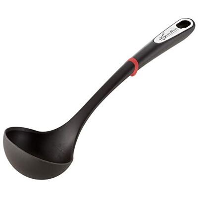 Lagostina Ingenio Smart Silicone Ladle with Anti-Scratch Coating, Ergonomic Handle, Plastic Handle, Dishwasher Safe, Black and Red Lagostina Ingenio Smart Silicone Ladle with Anti-Scratch Coating, Ergonomic Handle, Plastic Handle, Dishwasher Safe, Black and Red