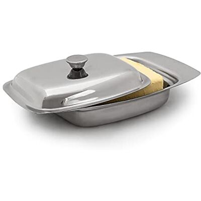 Relaxdays Butter Dish With Handle Knob 6 x 19.5 x 13 cm Butter Preserver Made Out Of Polished Metal For 250 g Butter Sticks, Or Serving Plate For Cheese, Silver Relaxdays Butter Dish With Handle Knob 6 x 19.5 x 13 cm Butter Preserver Made Out Of Polished Metal For 250 g Butter Sticks, Or Serving Plate For Cheese, Silver